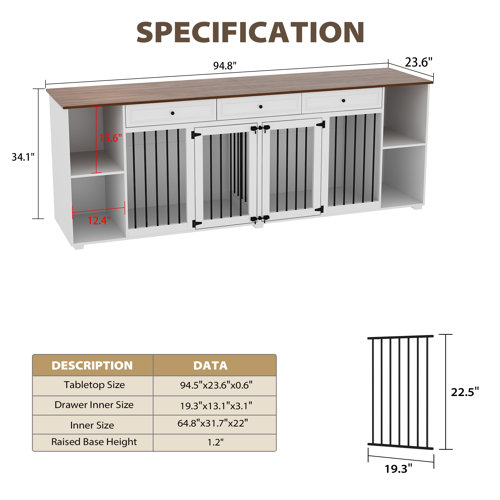 Tucker Murphy Pet™ Large Dog Crate Furniture With 3 Drawers And 4